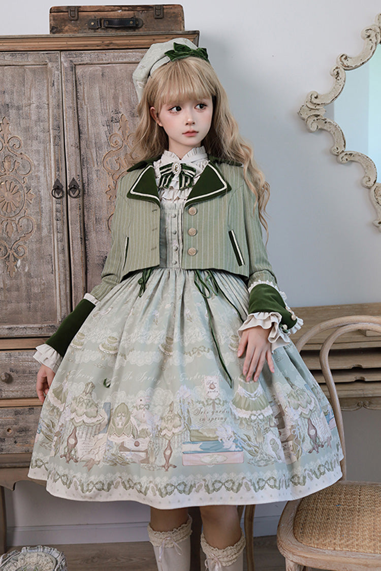 [Iris Study] Square Collar Print Bowknot Lace-Up Sweet Lolita Jumper Dress 2 Colors - Product - 6