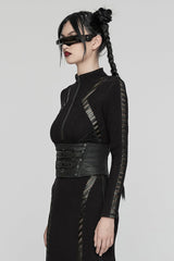 Black Lace-Up Buckle Women's Punk Underbust Corset - Product - 2