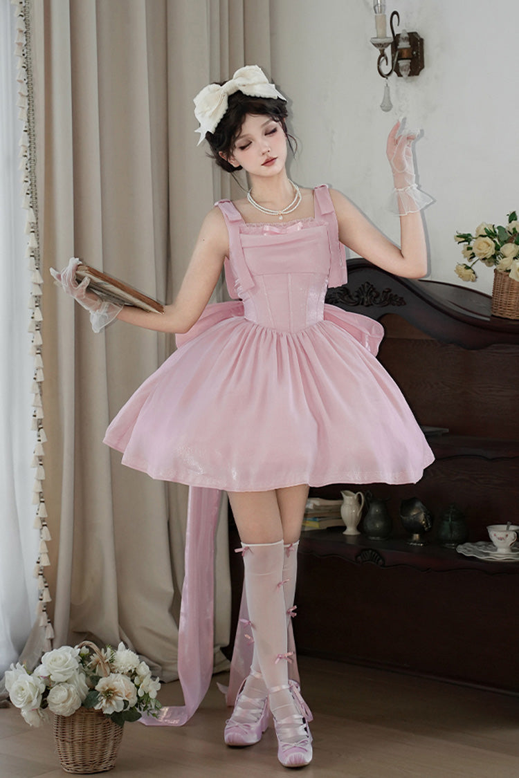Pink [Foamy Sea] Sleeveless Ruffle Bowknot Fishbone Sweet Lolita Jsk Dress - Product - 3