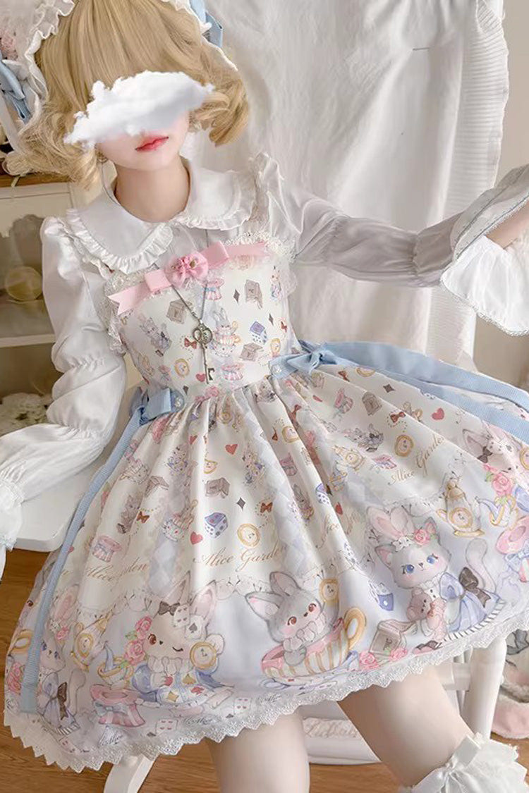 アイボリー ノースリーブ プリント フリル リボン プリンセス ロリータ ストラップ ワンピースセット 商品画像