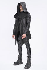 Black Irregular Eyelet Men's Gothic Jacket With Hood - Product - 5
