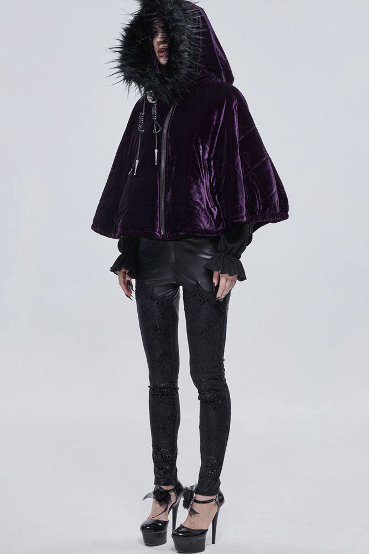 Purple Gothic Quilted Velvet Collar Crescent Pendant Zipper Warm Women's Shawl - Product - 7