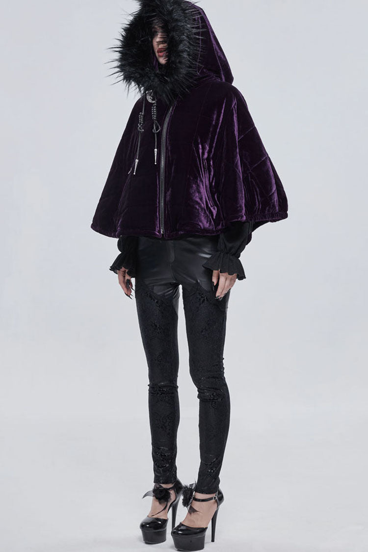 Purple Gothic Quilted Velvet Collar Crescent Pendant Zipper Warm Women's Shawl - Product - 7