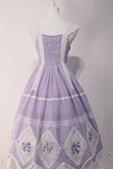 Purple Print Ruffle Embroidery Bowknot Classic Vintage Lolita Dress - Product - 5