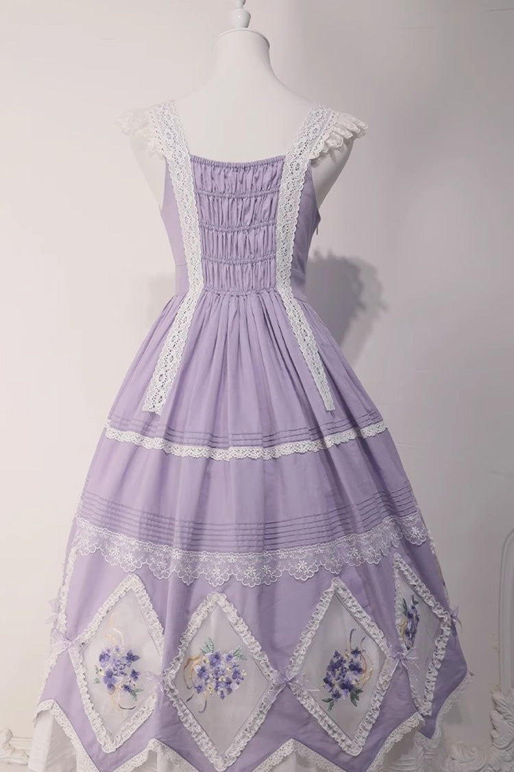 Purple Print Ruffle Embroidery Bowknot Classic Vintage Lolita Dress - Product - 5