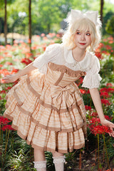 Apricot [Cloth Cat] Triple-Layered Print Ruffle Bowknot Sweet Lolita Dress - Product - 6