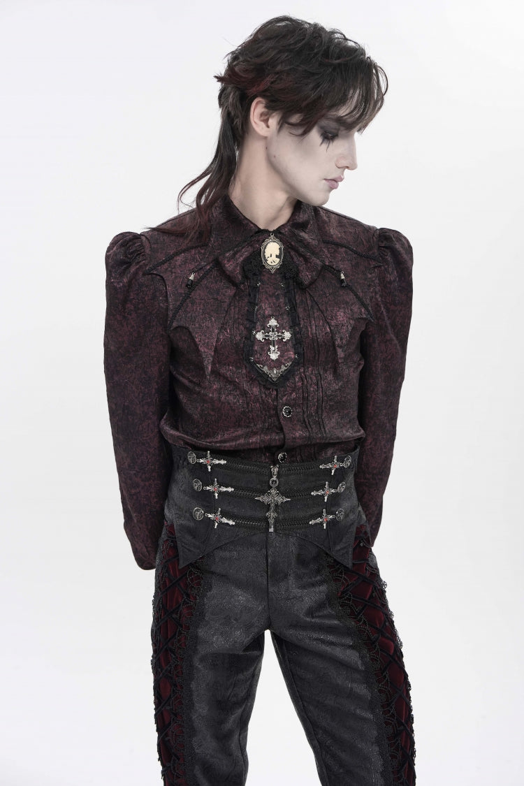 Black Jacquard Lace-Up Slim Men's Gothic Handsome Girdle - Product - 8