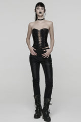 Black Sleeveless Lace-Up Side Zipper Pleated Women's Punk Corset - Product - 4