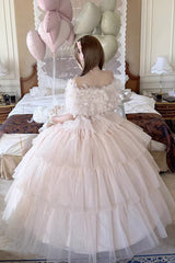 Pink [Mousse Love Song] Sleeveless Multi-Layered Ruffled Hanayome Bow Sweet Lolita Dress - Product - 3