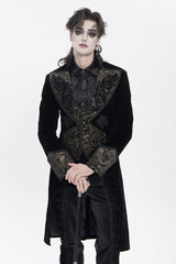 Black Lapel Collar Long Sleeves Jacquard Embroidered Slim Color-Blocked Men's Gothic Jacket - Product - 8