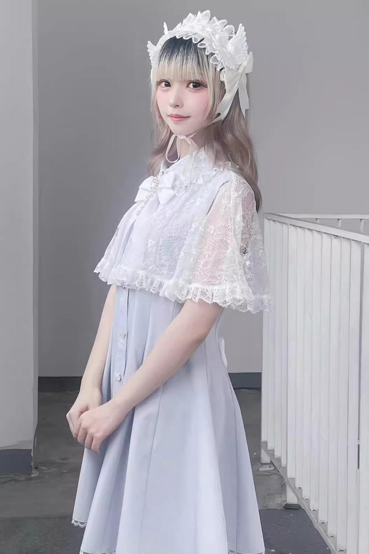 Lace Shawl Sleeveless Bowknot Chiffon Slim Jirai Kei Dress 2 Colors - Product - 6