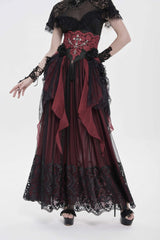 Black/Red Embroidered Lace Women's Gothic Underbust Corset Embroidered Rose Cross Underbust Corset - Black/Red - 1