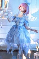 Blue Galaxy Prayer Corset Fishbone Ribbon Sweet Lolita Jsk Dress - Blue - 1