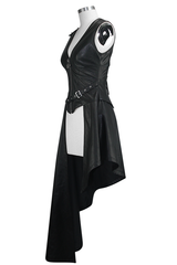 Black Zipper Up Asymmetric Sleeveless Womens Punk Rock Mid Length Leather Dress - Product - 6