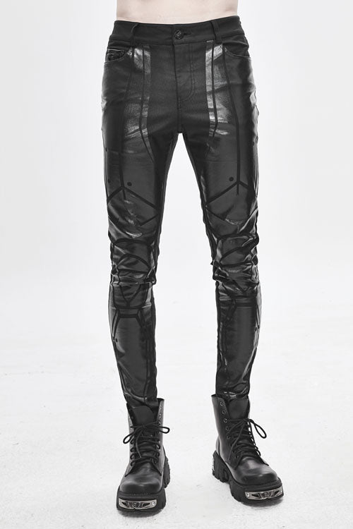 Black Robot Armor Gloss Printing Skinny Stretch Mens Pants - Black - 1