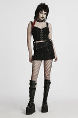 Black Sleeveless Lace-Up Rivet Women's Punk Vest - Product - 4