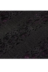 Purple V-Neck Front Splice Rose Lace Mesh Back Waist Lace-Up Irregular Hem Plus Size Knit Women's Gothic T-Shirt - Product - 9