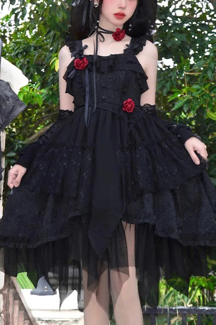 Black Rose Luna and Dawn Gothic Lolita Jsk Dress - Black - 1