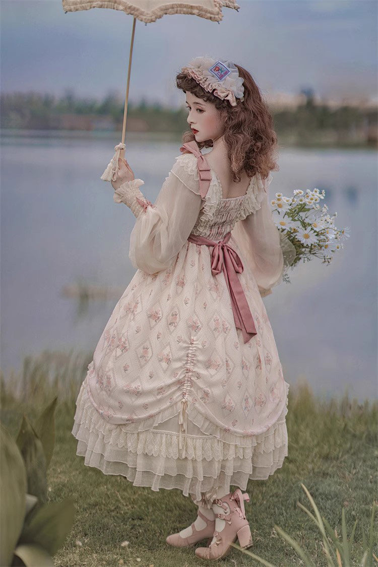 Ivory Time Letter Multi-layer Print Ruffle Bowknot Daily Sweet Elegant Lolita Dress - Product - 13