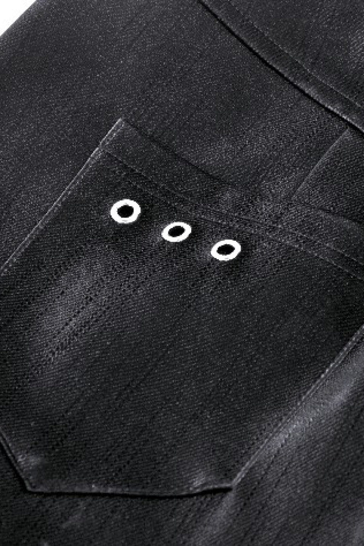 Black Leather Women's Punk Buckled Side Slit Irregular Hem Skirt - Product - 17