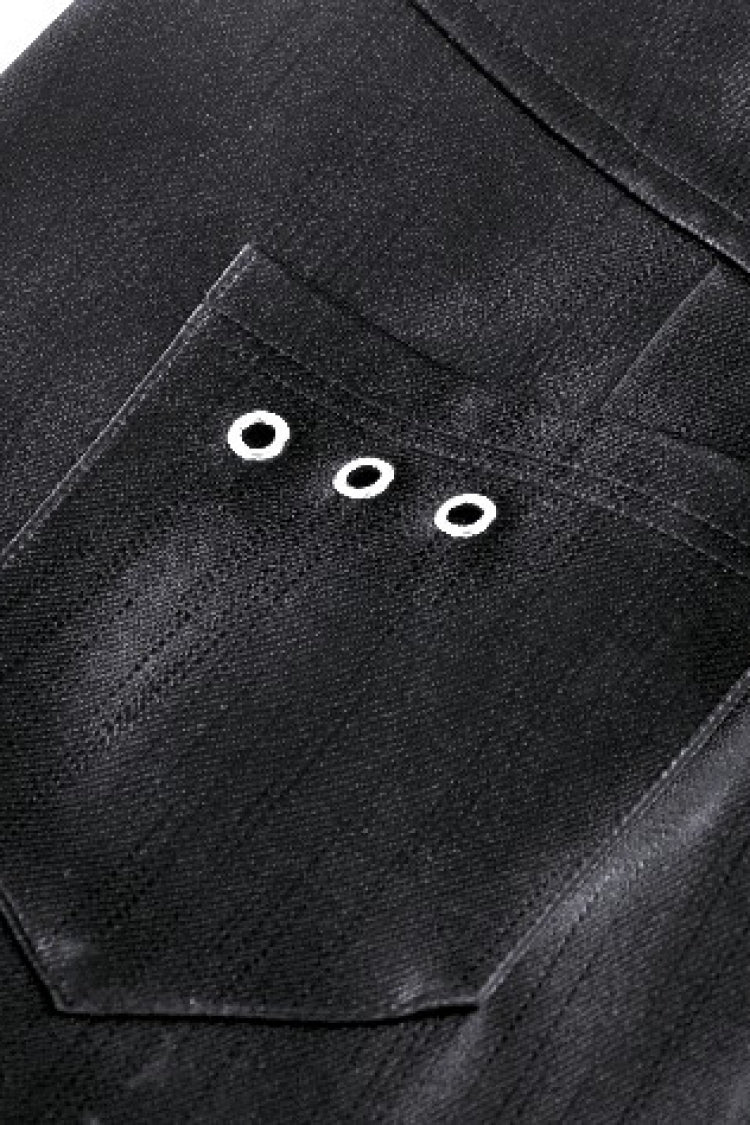 Black Leather Women's Punk Buckled Side Slit Irregular Hem Skirt - Product - 17