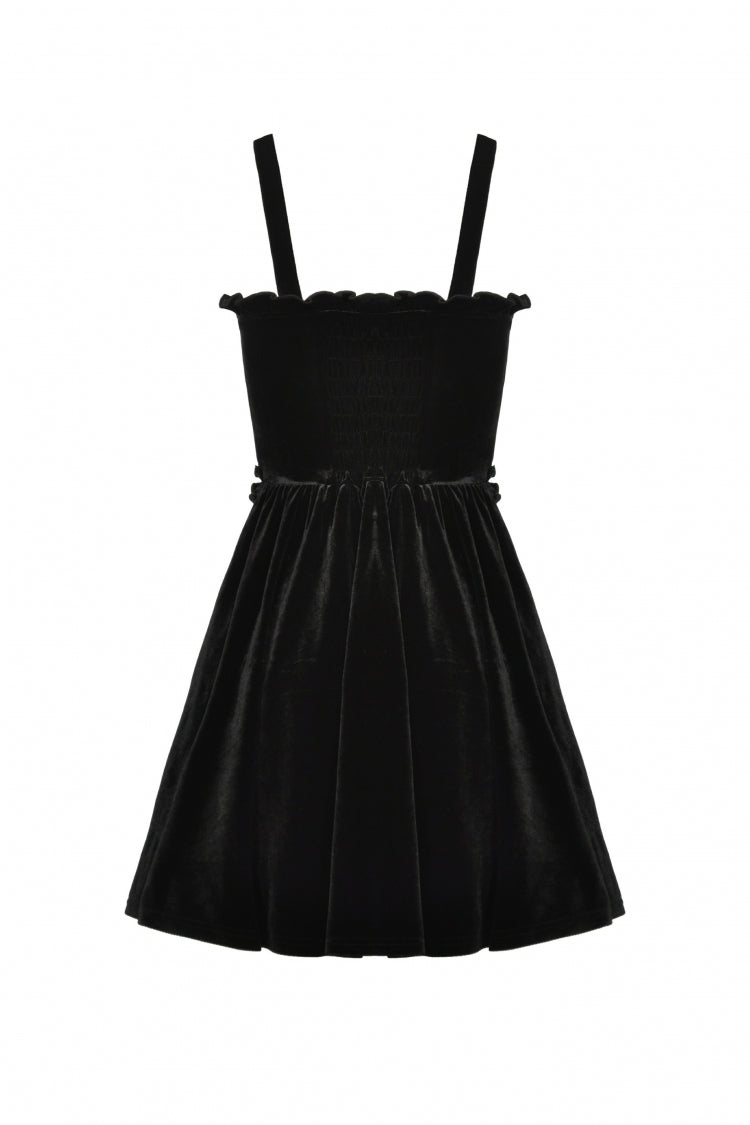 Black/Red Cross Lace-Up Strappy Women's Gothic Velvet Slip Dress - Product - 15