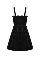 Black/Red Cross Lace-Up Strappy Women's Gothic Velvet Slip Dress - Product - 15