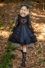 Black/Blue Ruffle Cardigan Bowknot Lace Classic Lolita Dress - Product - 4