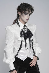 White Jacquard Lace Men's Gothic Royal Cross Beaded Neckwear - Product - 6