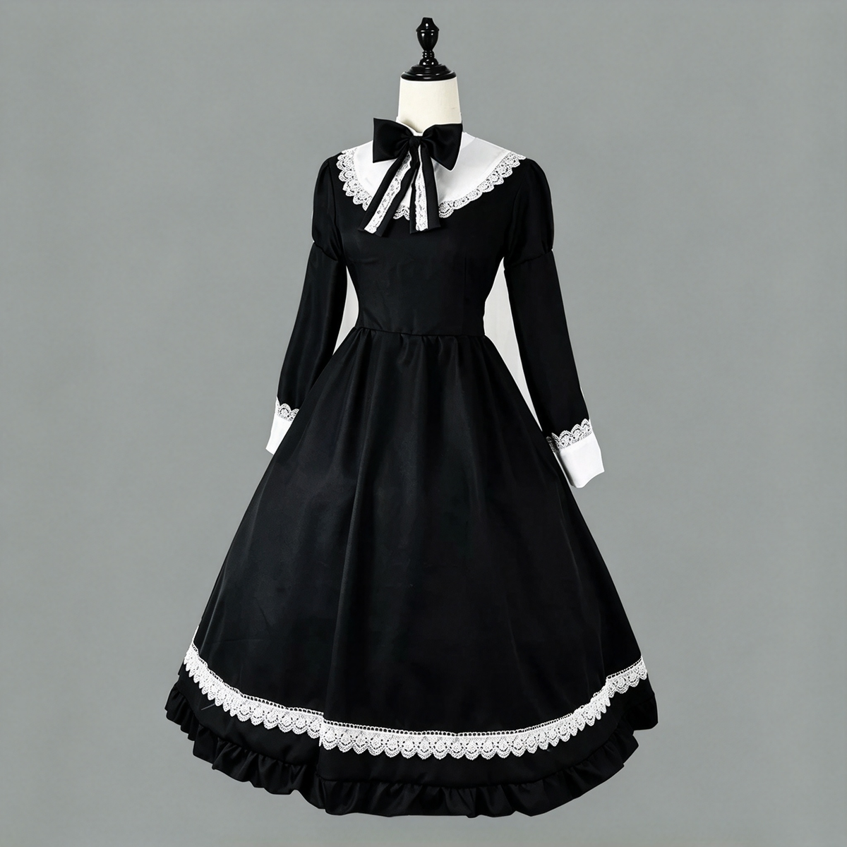 Blue and White Ruffled Maid Lolita Dress with Apron and Bow Accent - view 6