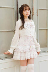 Jirai Kei Long Sleeves Multi-Layered Printed Ruffled Bow Sweet Dress 3 Colors - Product - 6