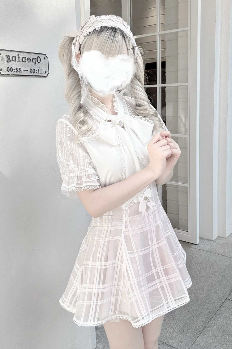 [Light Snow] Plaid Bowknot Sweet Jirai Kei Japanese Skirt 3 Colors - Product - 3