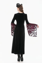 Black/Red Square Collar Long Flare Puff Sleeves Lace Women's Gothic Victorian Velvet Long Dress - Product - 4