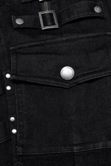 Black Multi-Pocket Buckle Women's Punk Jeans Pants - Product - 8