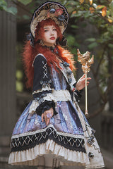 Multi-Color Ruffled Sleeve Retro Printed High Waist Classic Lolita OP Dress - Product - 3