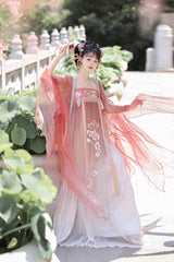 Pink Long Sleeves Embroidery Sweet Tang-style Hezi Hanfu Dress Full Set - Product - 3