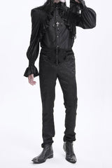 Black Floral Print Embroidery Branded Zip Men's Gothic Pants - Product - 5