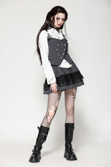 Black/White Striped Buckled Women's Gothic College Style Vest - Product - 7