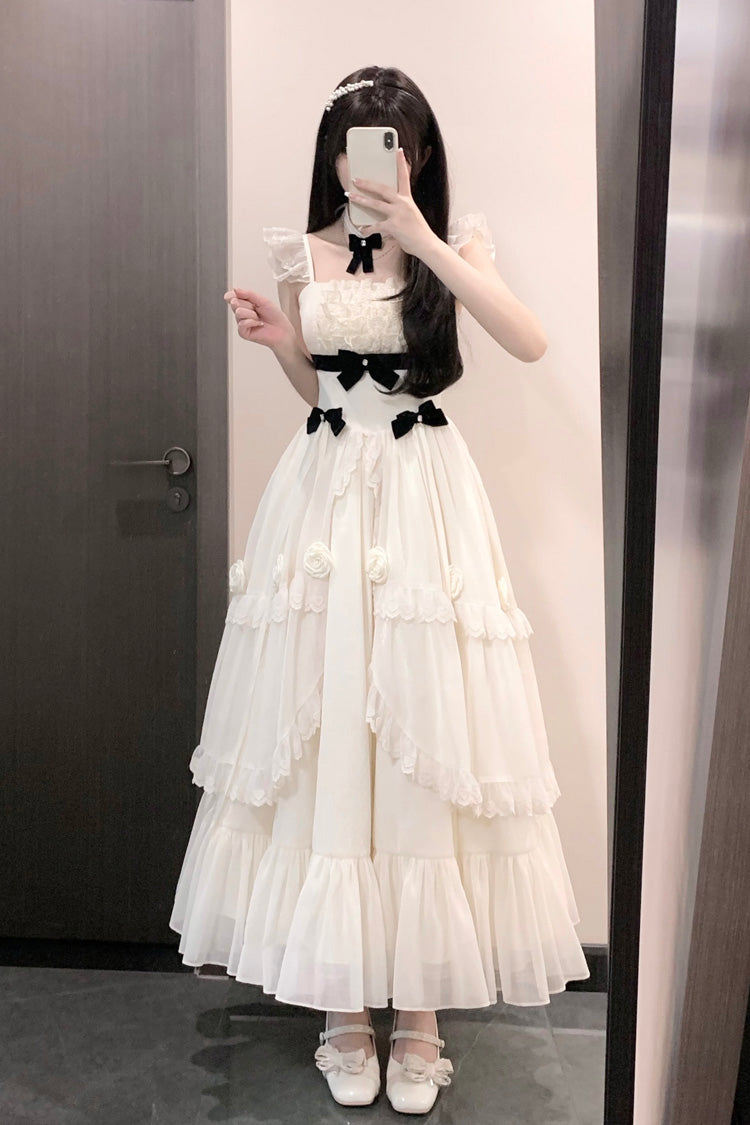 Ivory Free Verse Poetry Ruffle Bowknot Sweet Elegant Princess Lolita Tiered Dress - Product - 4