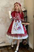 Wine Red Little Red Riding Hood Ruffle Bowknot Sweet (Set) front view