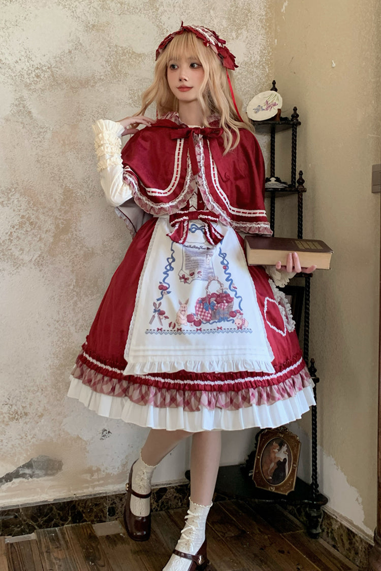 Wine Red [Little Red Riding Hood] Ruffle Bowknot Sweet Lolita Jsk Dress - Red - 1