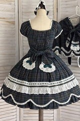 Green [Gingham Petal Bunny] Short Sleeves Printed Ruffled Bow Sweet Lolita OP Dress - Product - 13