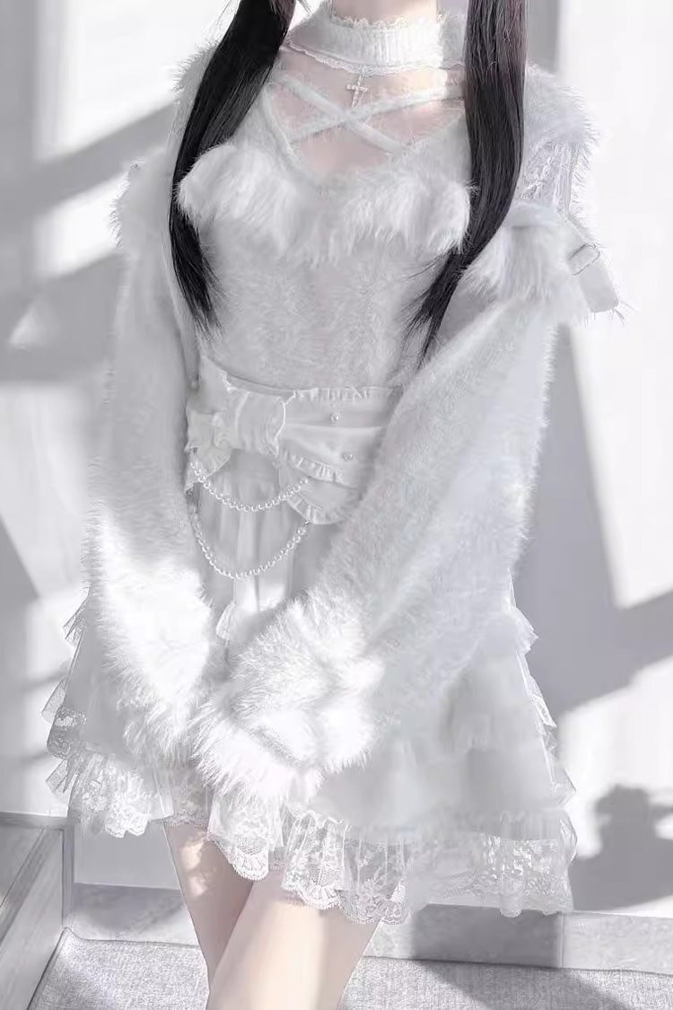 Pearl Ruffle Bowknot Lace Sweet Jirai Kei Skirt 2 Colors - Product - 5