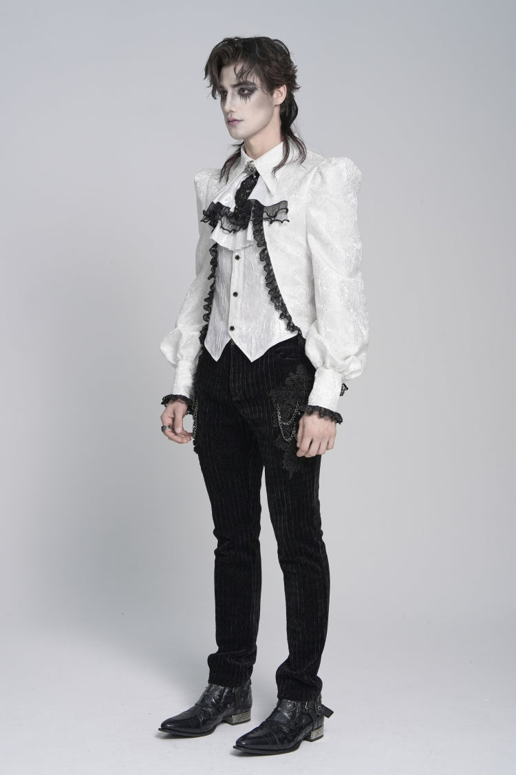 White Lapel Collar Long Sleeves Jacquard Swallow-tailed Lace Men's Gothic Palace Shirt - Product - 5