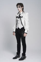 White Lapel Collar Long Sleeves Jacquard Swallow-tailed Lace Men's Gothic Palace Shirt - Product - 5