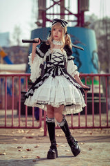 White/Black Short Sleeves Cardigan Bowknot Doll Sweet Lolita Dress - Product - 7