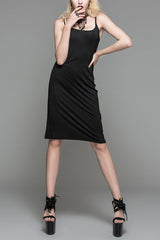 Black Strappy Sexy Mid Length Suspenders Womens Gothic Dress - Black - 1