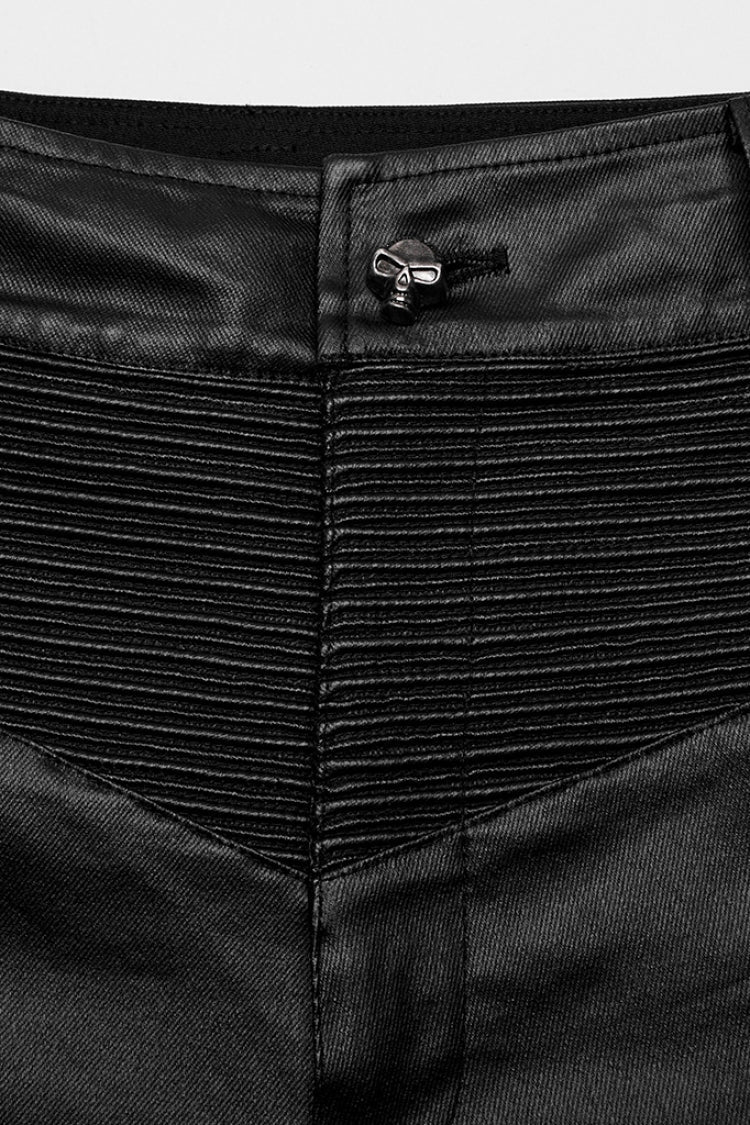 Black Zipper Men's Punk Faux Leather Pants - Product - 6