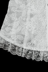 White Stand Collar Long Puff Sleeves Floral Embroidered Women's Gothic Blouse - Product - 6