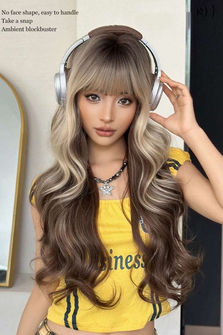 Gold‑Brown Balayage Ombre Y2K Asian Girl Vibe Seamless Sweet Lolita Long Curly Wig - Product - 6